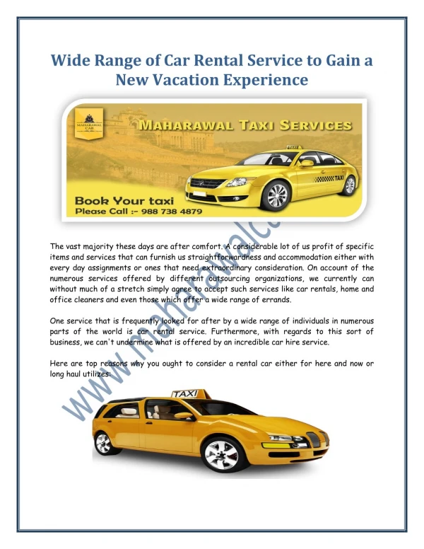 Wide Range of Car Rental Service to Gain a New Vacation Experience