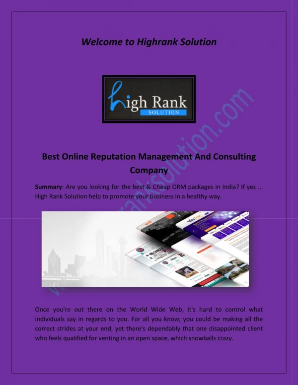ORM packages, High Rank Solution, HRS Consulting at highranksolution.com