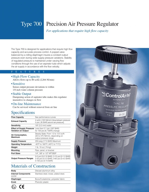 ControlAir Type 700 High Flow Pressure Regulator