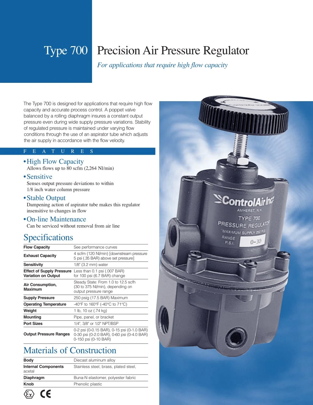 type 700 precision air pressure regulator