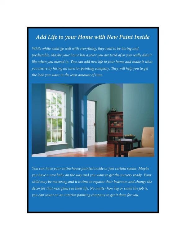 Add Life to your Home with New Paint Inside
