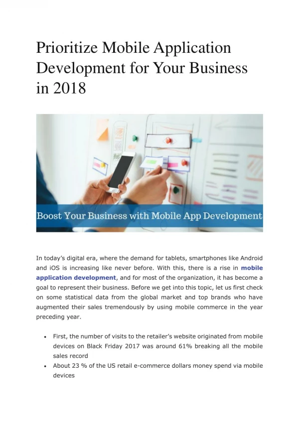 Prioritize Mobile Application Development for Your Business in 2018