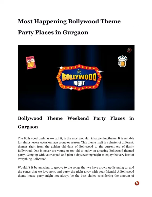 Most Happening Bollywood Theme Party Places in Gurgaon