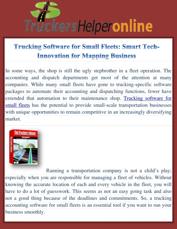 Trucking Software for Small Fleets: Smart Tech-Innovation for Mapping Business