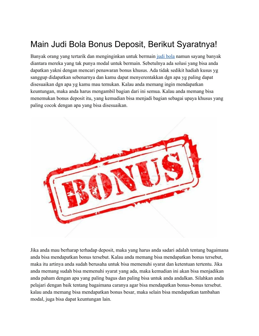 main judi bola bonus deposit berikut syaratnya