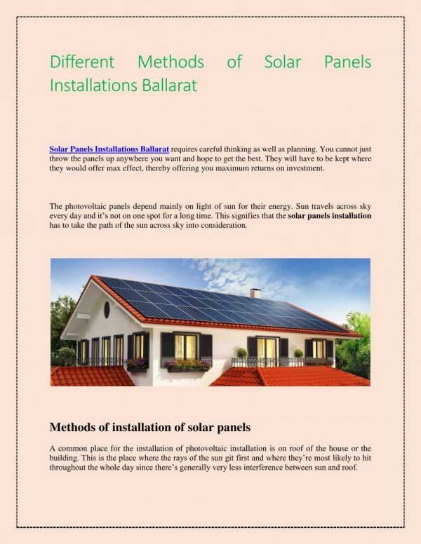 Different Methods of Solar Panels Installations Ballarat