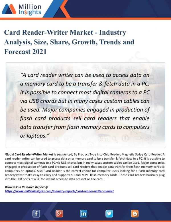 Card Reader-Writer Market Size, Share and Consumption Analysis Report 2021 by Million Insights