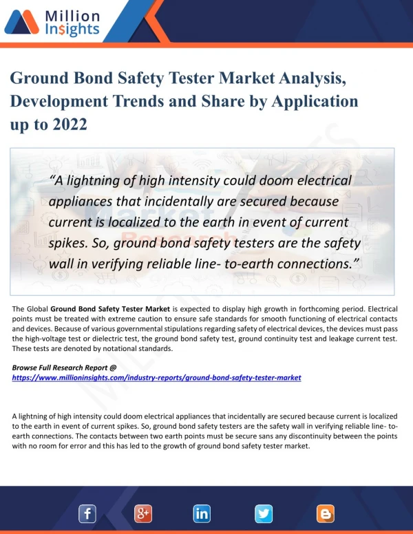 Ground Bond Safety Tester Market Size and Gross Margin Analysis to 2022 by Million Insights