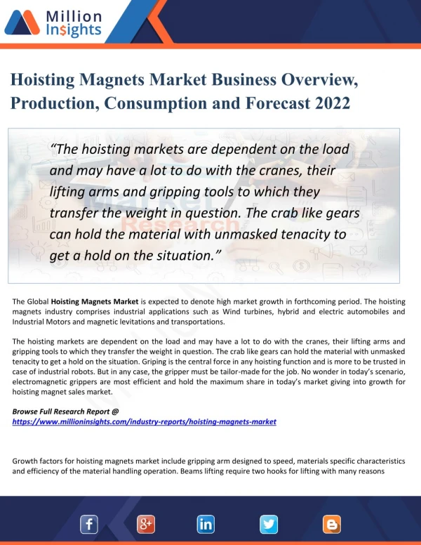 Hoisting Magnets Market 2022 - Global Market Outlook, Demand, Key Manufacturers and Forecast