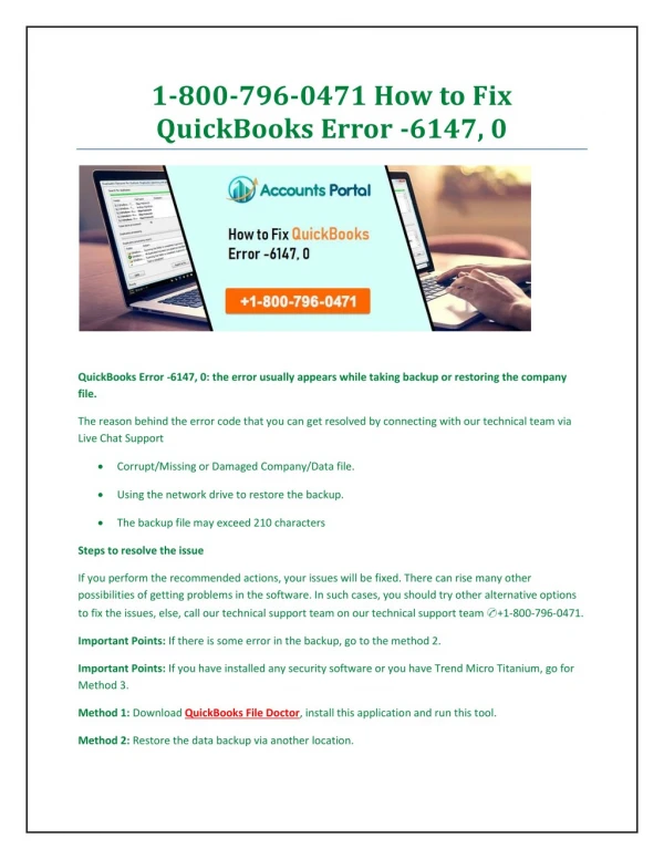 1-800-796-0471 How to Fix QuickBooks Error -6147, 0