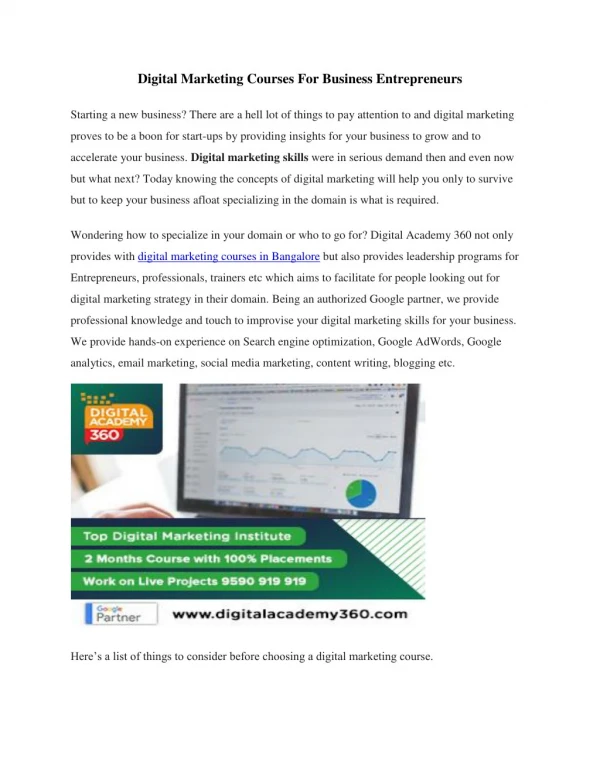 digital marketing courses for business