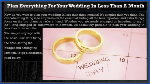 Plan Everything For Your Wedding In Less Than A Month