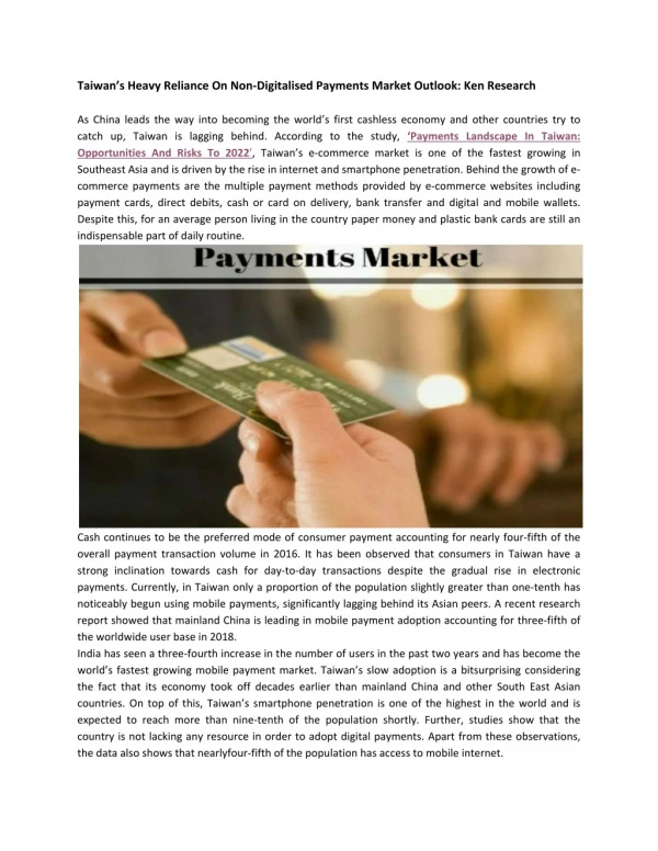Taiwan Payments Market Growth Analysis, Taiwan Payments Market Value-Ken Research
