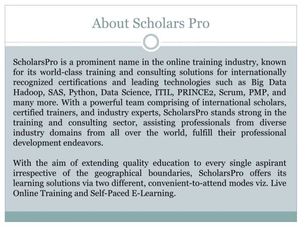 Scholars Pro - Base SAS training and certification program