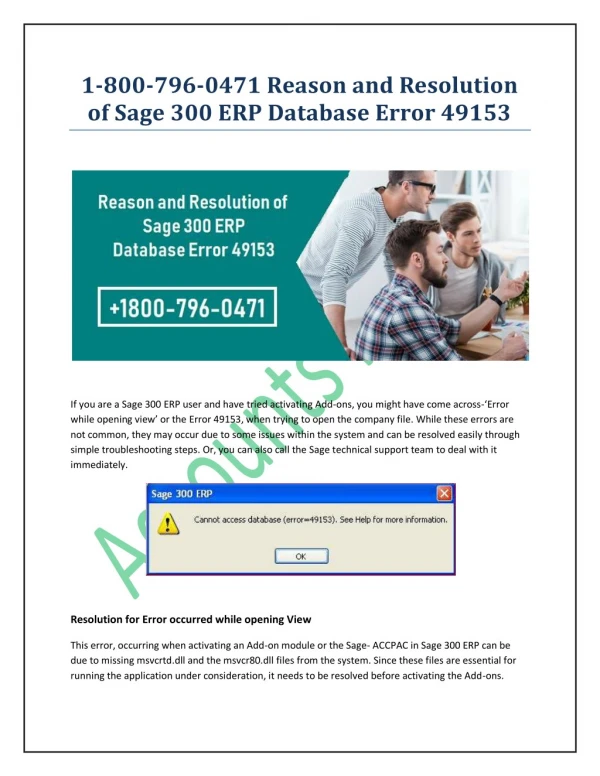 1-800-796-0471 Reason and Resolution of Sage 300 ERP Database Error 49153