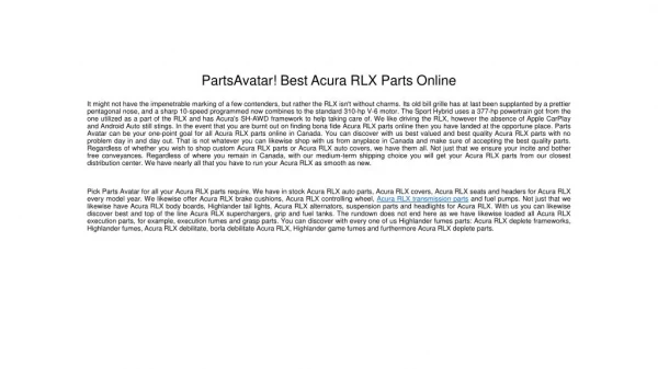 Best Acura RLX Parts Online At PartsAvatar!