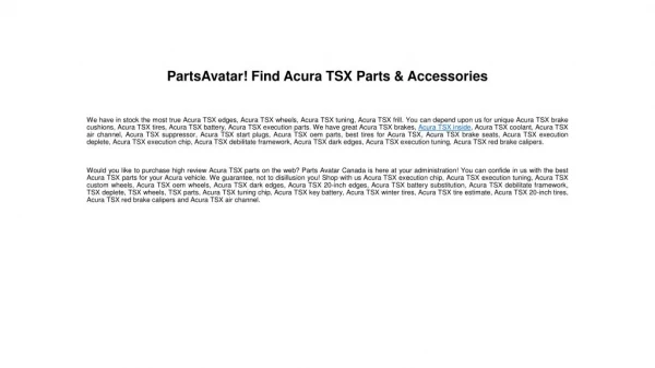 Find Acura TSX Parts & Accessories At Parts Avatar.ca