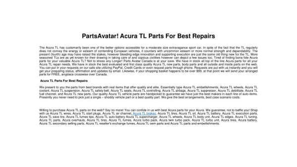 Acura TL Parts For Best Repairs! At Parts Avatar.ca