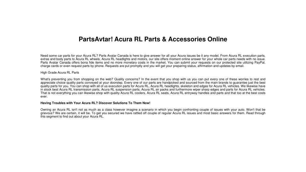 partsavtar acura rl parts accessories online