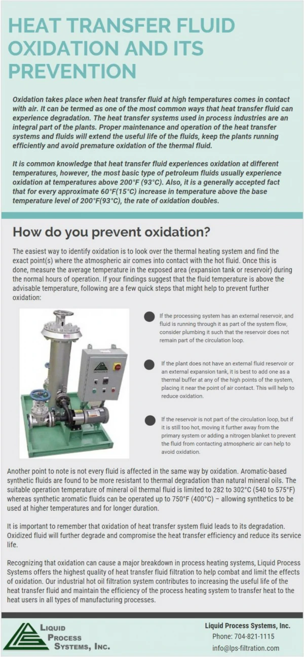 Heat Transfer Fluid Oxidation And Its Prevention