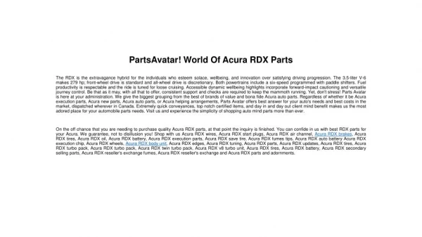 Top Brands Parts For Acura RDX Parts At Parts Avatar!