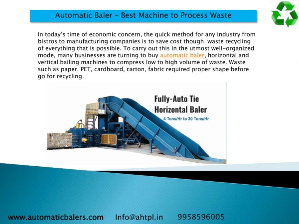 Automatic Baler Best Machine to Process Waste