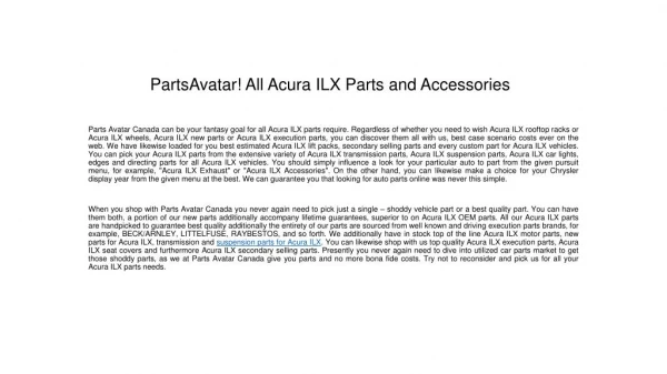Best Acura ILX Parts At Parts Avatar!