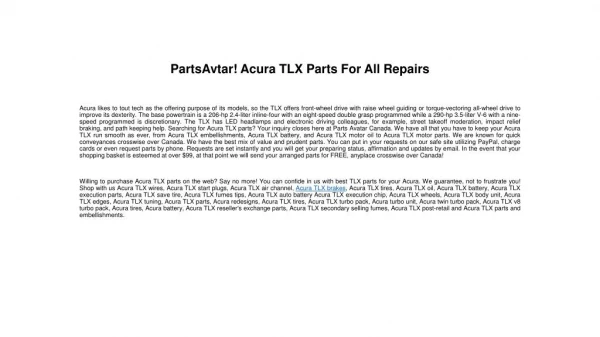 Acura TLX Parts For All Repairs At Parts Avatar