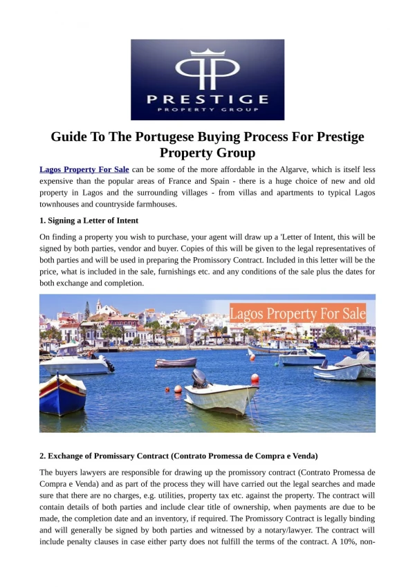 Guide To The Portugese Buying Process For Prestige Property Group