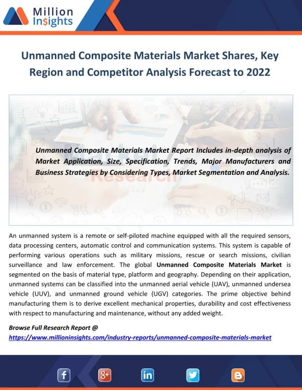 Unmanned Composite Materials Market Shares, Key Region and Competitor Analysis Forecast to 2022