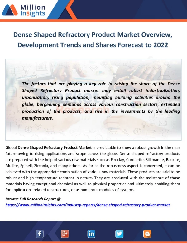 Dense Shaped Refractory Product Market Overview, Development Trends and Shares Forecast to 2022