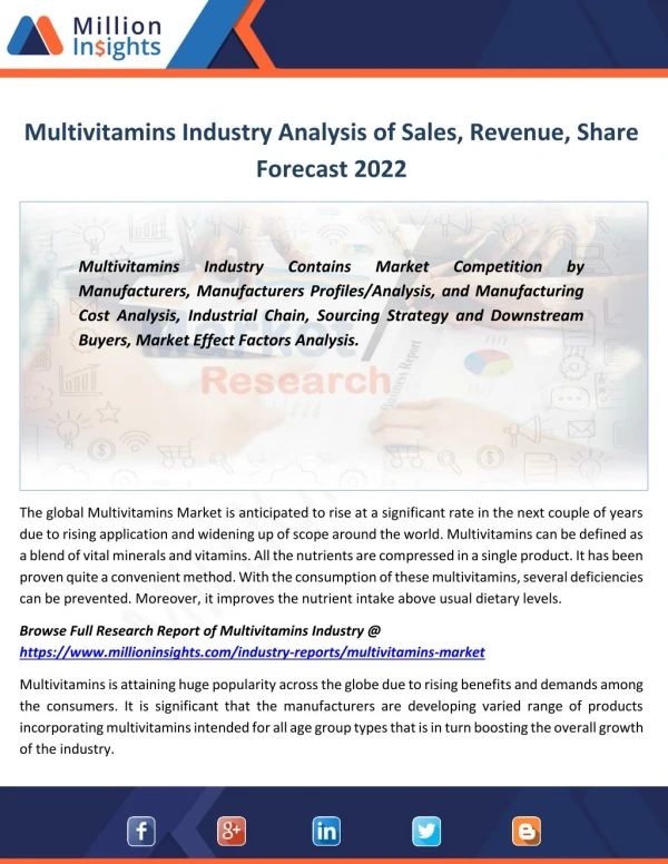 Multivitamins Market Strategies,Growth Margin, Value to 2022