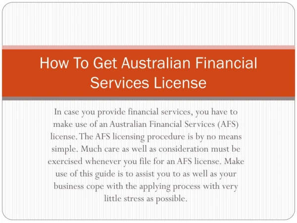 How To Get Australian Financial Services License
