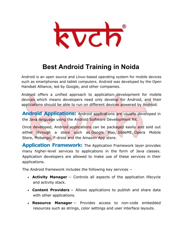 Best Android application Course | Android Training Course in Noida- KVCH