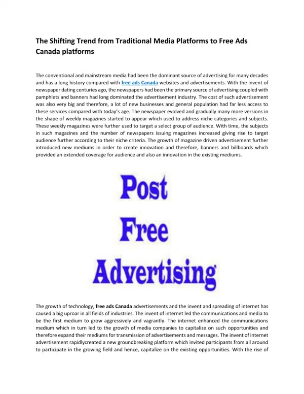 The Shifting Trend from Traditional Media Platforms to Free Ads Canada platforms