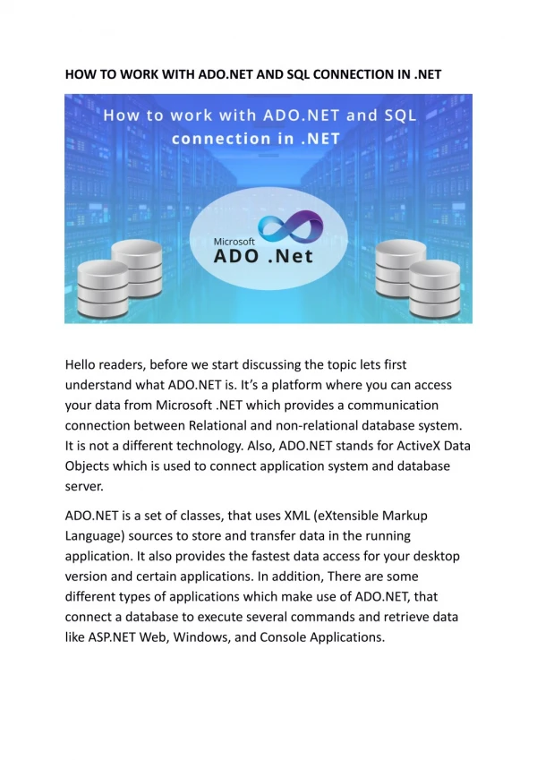 HOW TO WORK WITH ADO.NET AND SQL CONNECTION IN .NET