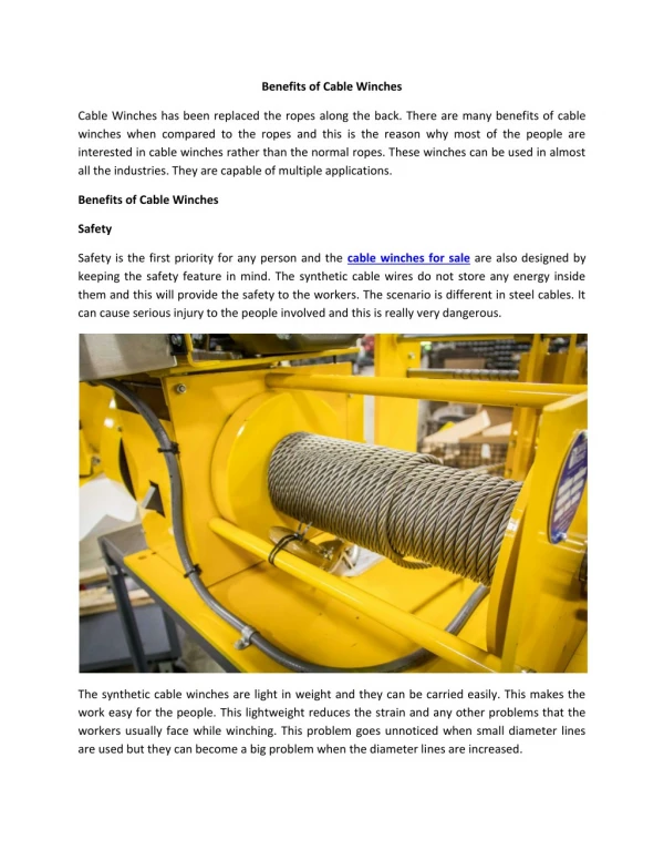 Benefits of Cable Winches