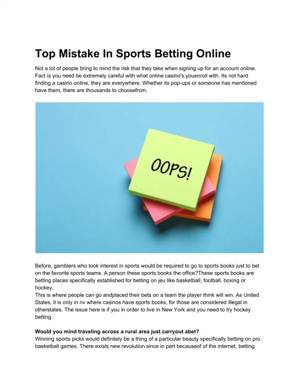 Top Mistake In Sports Betting Online