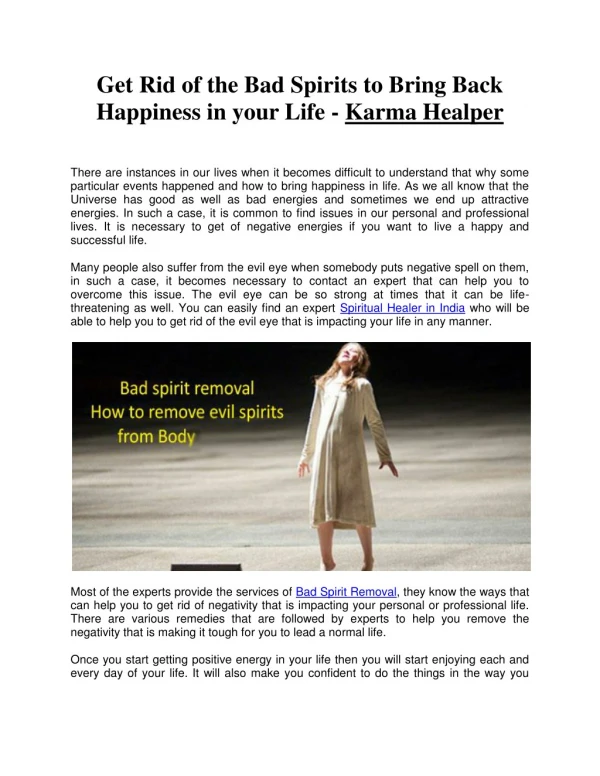Get Rid of the Bad Spirits to Bring Back Happiness in your Life - Karma Healper