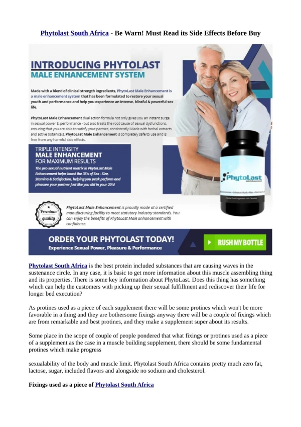 Phytolast South Africa : 100% Natural Ingredients, Benefits or Scam?