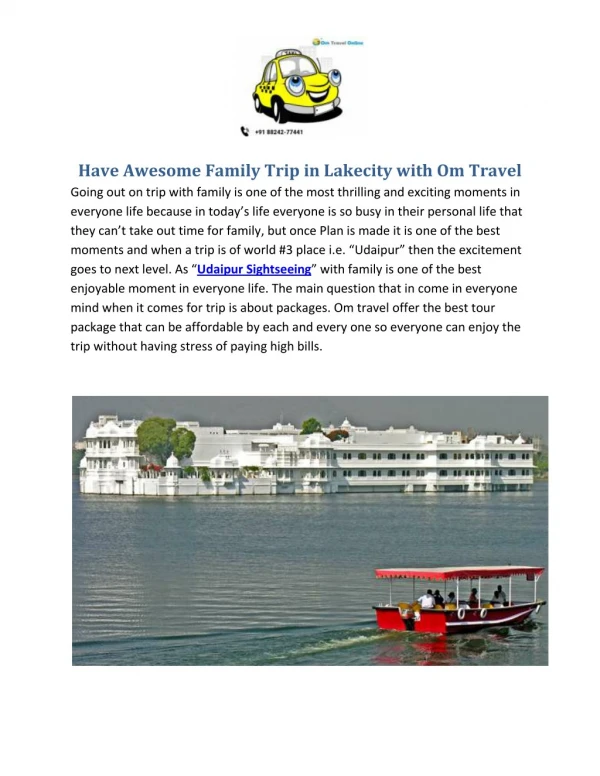 Have Awesome Family Trip in Lakecity with Om Travel