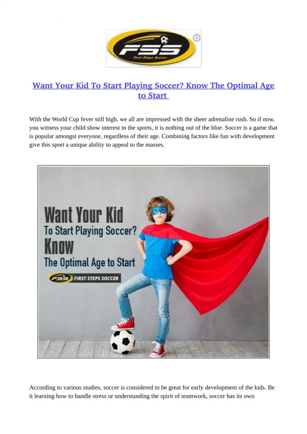 Want Your Kid To Start Playing Soccer? Know The Optimal Age to Start