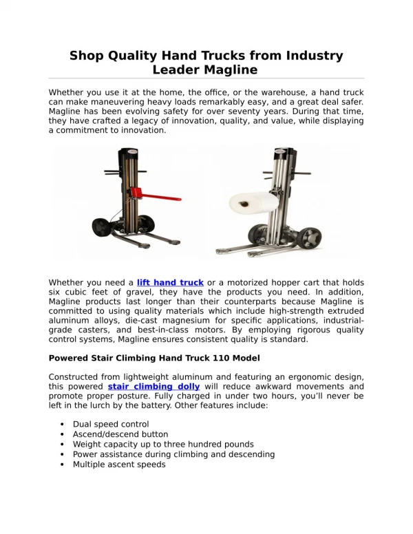 Shop Quality Hand Trucks from Industry Leader Magline
