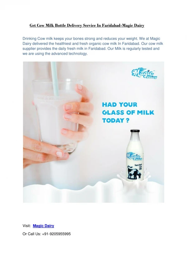 Get Cow Milk Bottle Delivery Service In Faridabad-Magic Dairy