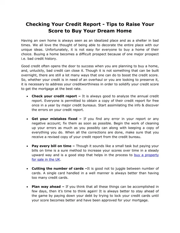 Checking Your Credit Report - Tips to Raise Your Score to Buy Your Dream Home