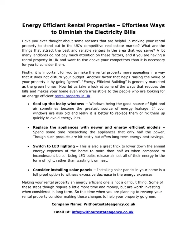 Energy Efficient Rental Properties – Effortless Ways to Diminish the Electricity Bills