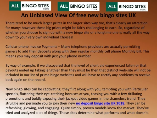 An Unbiased View Of free new bingo sites UK