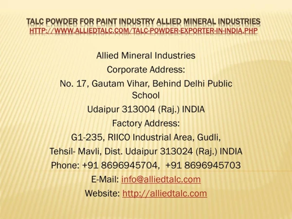 Talc Powder for Paint Industry Allied Mineral Industries