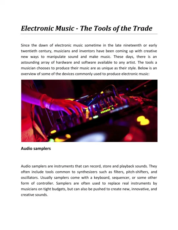 Electronic Music - The Tools of the Trade