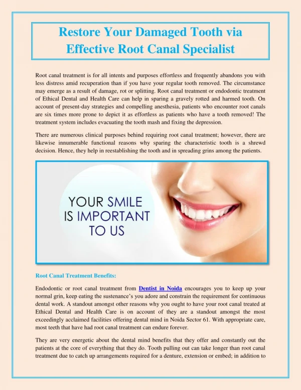 Restore Your Damaged Tooth Via Effective Root Canal Specialist